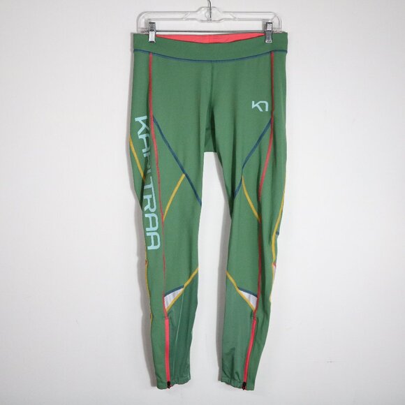 Kari Traa Louise Leggings Womens Large Green Running Athletic Zip Up Ankle - Picture 1 of 7